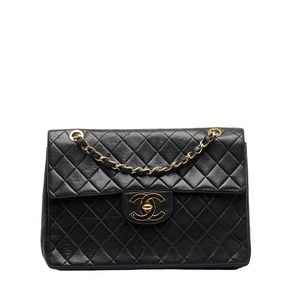 CHANEL Deca Matelasse Coco Mark Single Flap Chain Shoulder Bag Black Lambskin